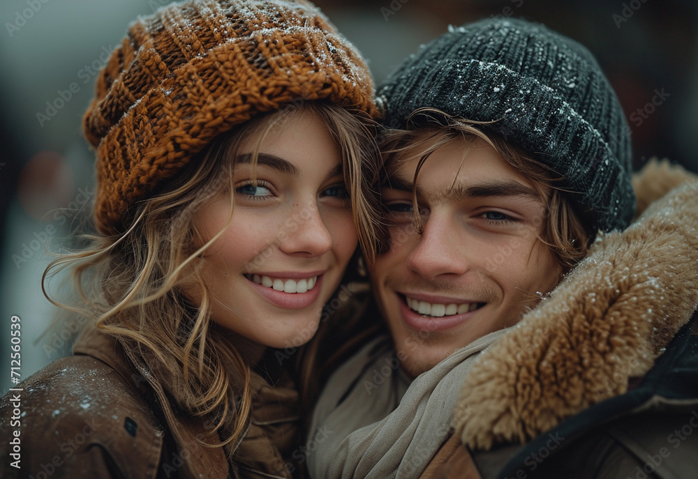 Happy young couple hugging and looking at each other Happy young couple hugging and looking at each other
