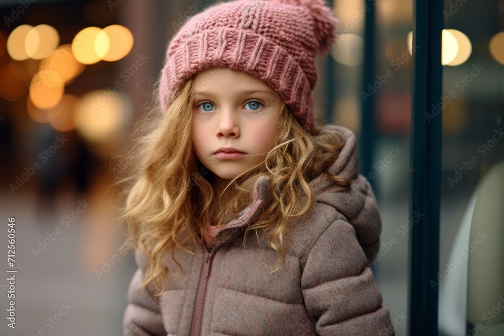 Portrait of a beautiful little girl in a pink hat and coat. Portrait of a beautiful little girl in a pink hat and coat.