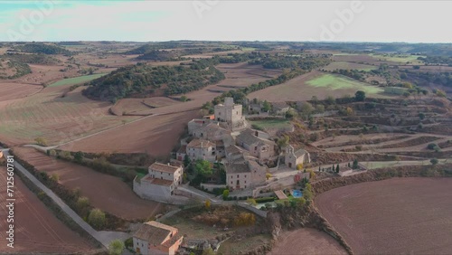 Aerial view of town and castle of Malgrat de Segarra, Catalonia photo