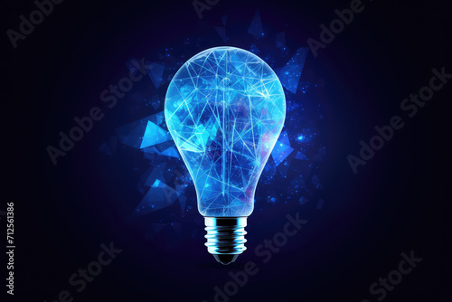 Abstract blue glowing light bulb. Polygonal style design. Abstract geometric background. Wireframe light connection structure.