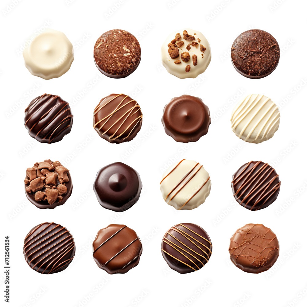 Chocolate pralines isolated on transparent or white background