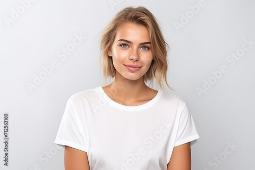 Happy woman with white shirt created with Generative AI