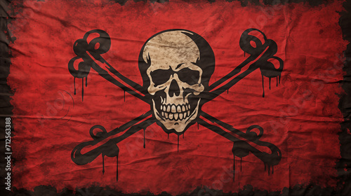 Piratenflagge gefährlicher Totenkopf, Freibeuter der Meere, Jolly Rogers auf einer Fahne