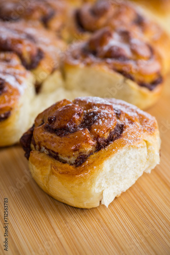 cooked baked sweet bun rolls with chocolate filling