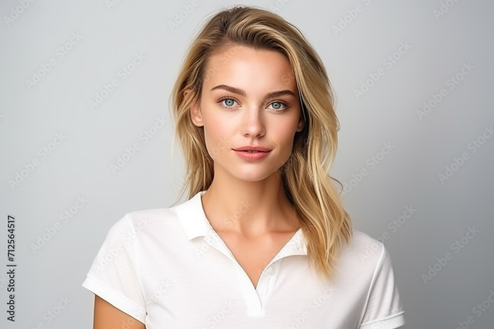 Happy woman with white shirt created with Generative AI Happy woman with white shirt created with Generative AI