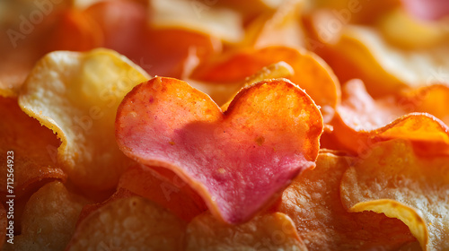 A heart-shaped potato chips, a delicious addition to the world of fast food, satisfying cravings and capturing hearts with its unique shape and irresistible taste photo