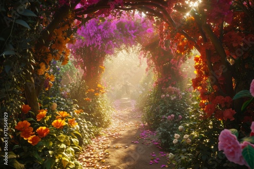 Enchanted garden with sparkling flowers  talking animals  and vibrant dreamlike surroundings  a magical garden where sparkling flora  animated animals  and vibrant landscapes.
