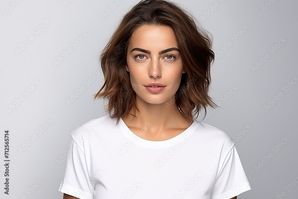 Happy woman with white shirt created with Generative AI Happy woman with white shirt created with Generative AI