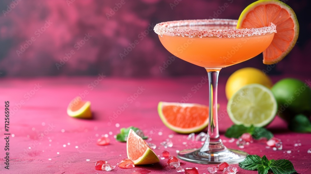 a close up of a drink in a glass on a table with limes and grapefruits around it. a close up of a drink in a glass on a table with limes and grapefruits around it.