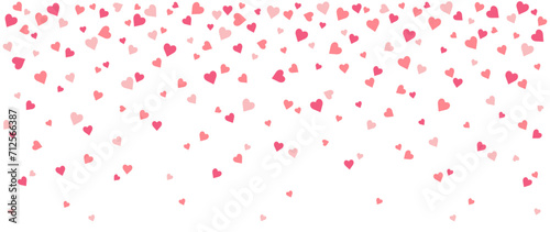 Background with hearts, falling confetti. Valentine's Day. Vector illustration for cover, banner, poster, card, web and packaging.