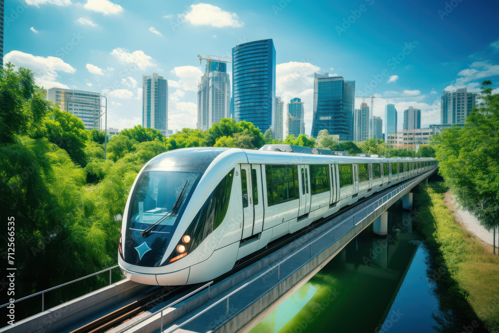 Fototapeta premium Urban Motion: A Futuristic Railroad Station in Downtown Dubai, United Arab Emirates