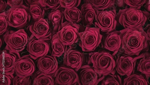 Deep bordeaux red roses top view background 