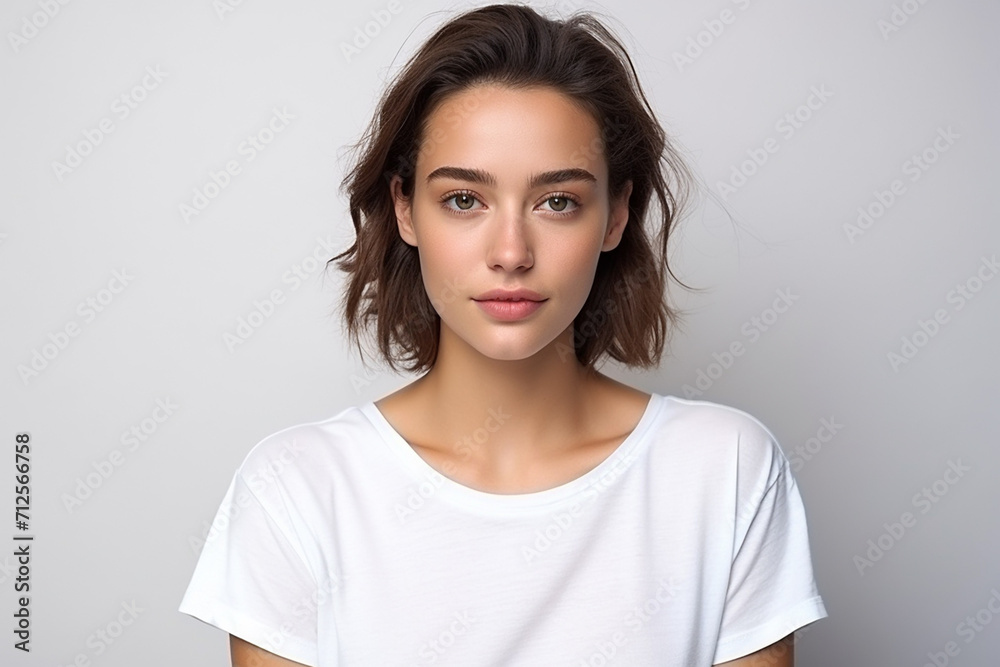 Happy woman with white shirt created with Generative AI Happy woman with white shirt created with Generative AI
