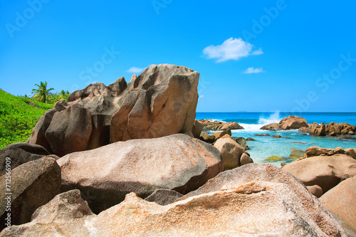Anse Cocos Beach, Island La Digue, Republic of Seychelles, Africa.