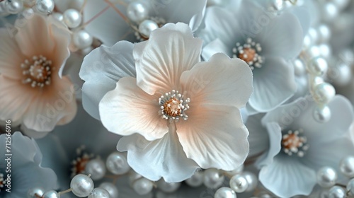  a close up of a bunch of flowers with pearls in the middle of the petals and pearls in the middle of the petals.