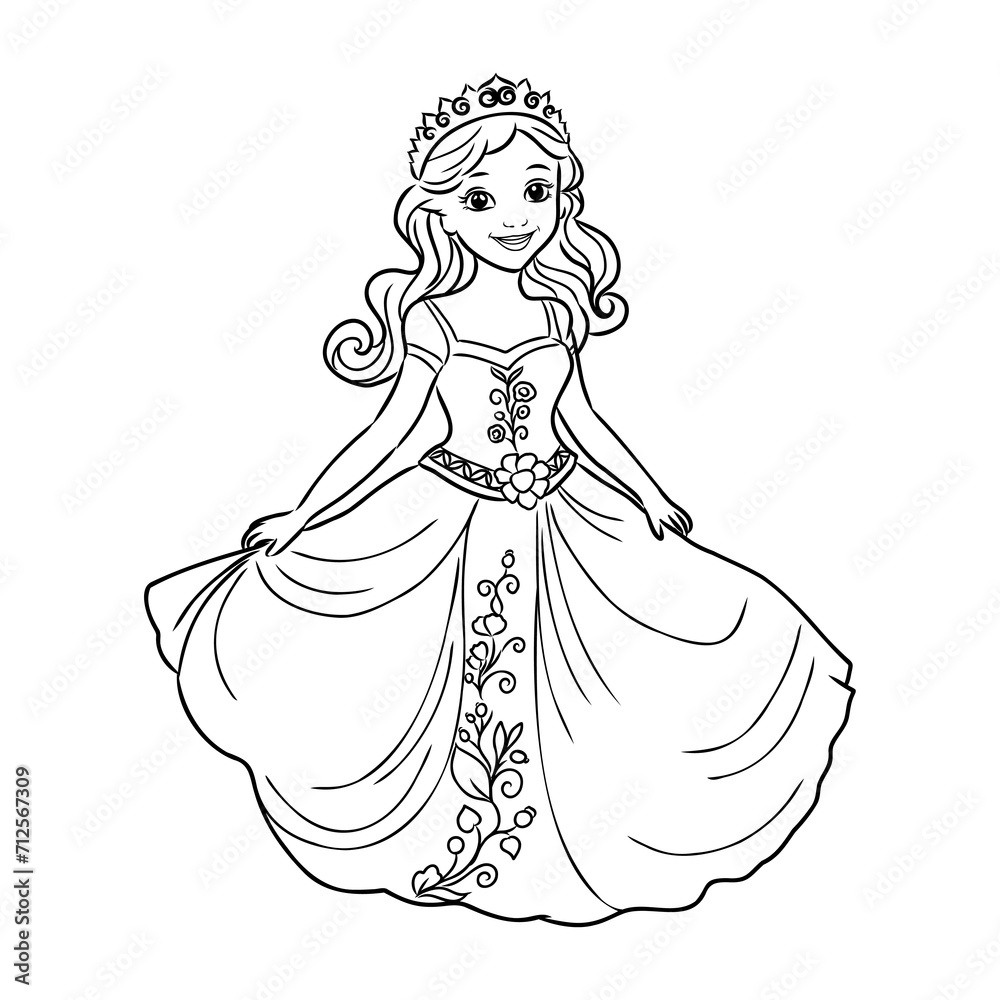 Fototapeta premium Little Princess Coloring page for kids