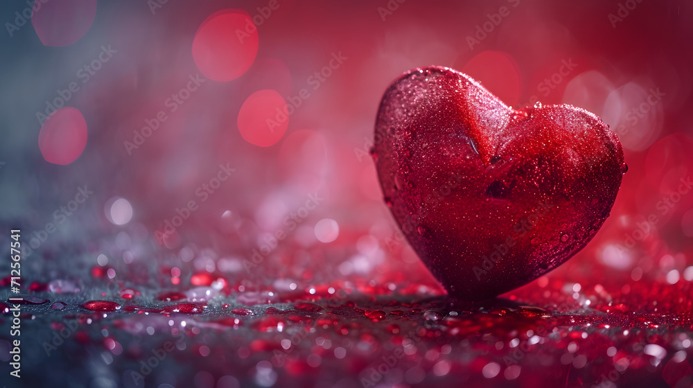 A symbol of love and temptation, a glossy red apple adorned with water droplets sits upon a heart-shaped platter, perfect for a romantic valentine's day feast A symbol of love and temptation, a glossy red apple adorned with water droplets sits upon a heart-shaped platter, perfect for a romantic valentine's day feast