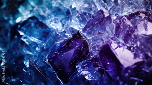  a bunch of ice cubes sitting on top of a pile of blue and purple ice cubes sitting on top of a pile of blue and purple ice cubes.