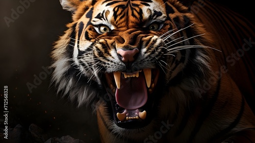 Angry tiger and close up portrait