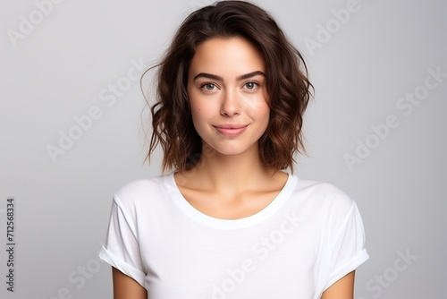 Happy woman with white shirt created with Generative AI © dendyh7