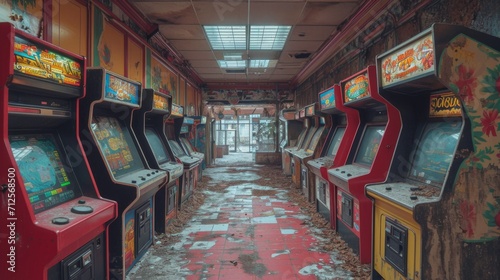 vieilles bornes arcades des années 80 à l'abandon dans un entrepôt désaffecté