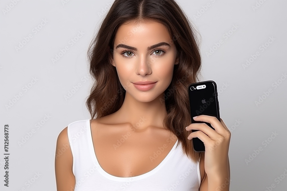 Happy woman with white shirt created with Generative AI Happy woman with white shirt created with Generative AI