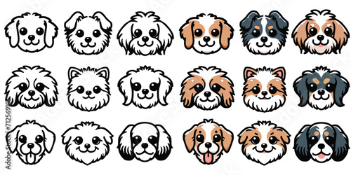 A set of 15 colorful and cute dog icons, each showing a different breed and expression. Two icons are greyed out.