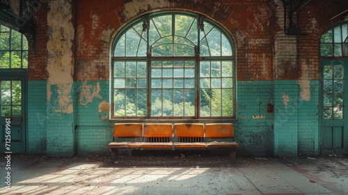 veille intérieur de gare vintage avec vitres et inscriptions photo