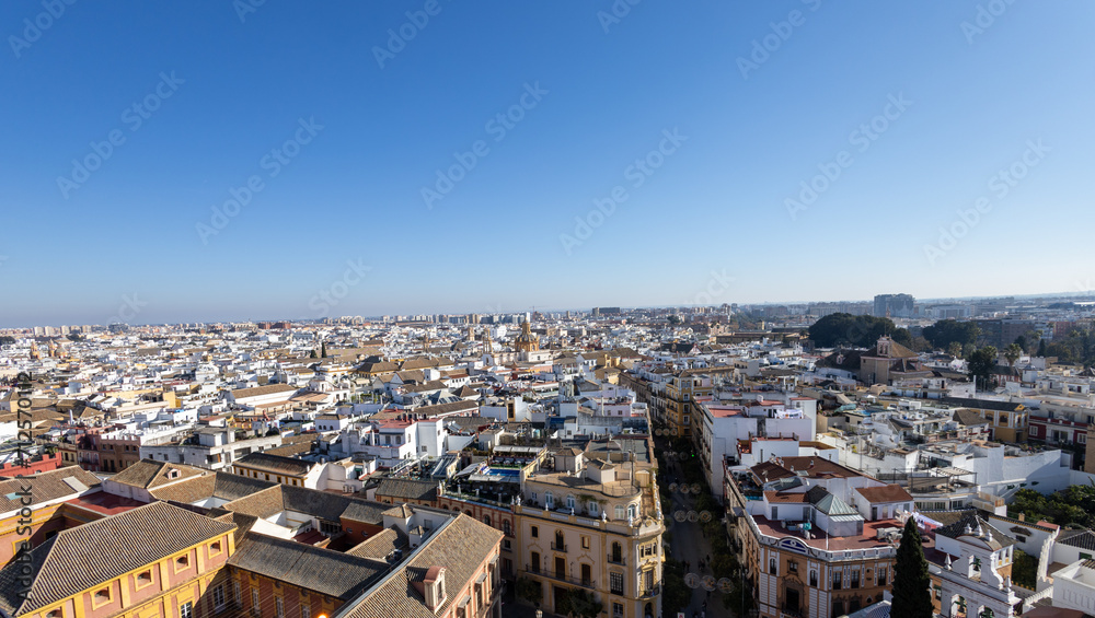 Panorama of Seville seen from the bell tower of the Cathedral, known as the 