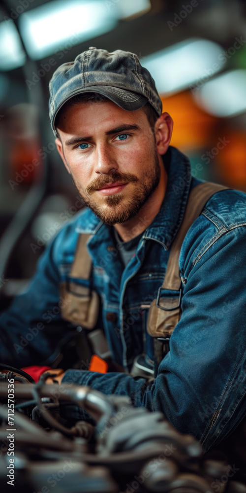 Mechaniker, der am Motor des Autos arbeitet Mechaniker, der am Motor des Autos arbeitet