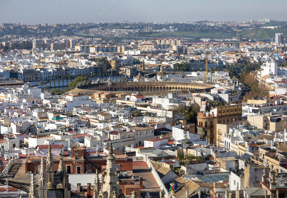 Panorama of Seville seen from the bell tower of the Cathedral, known as the 