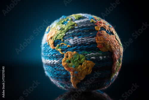 AI generative images Knitted Earth planet made of plastic upcycling knit photo