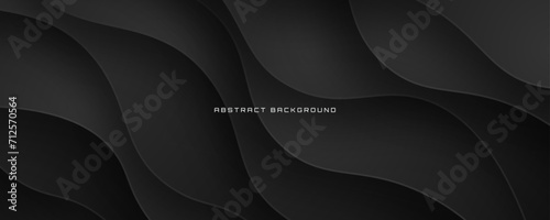3D black geometric abstract background overlap layer on dark space with waves shape decoration. Minimalist modern graphic design element cutout style concept for banner, flyer, card, or brochure cover