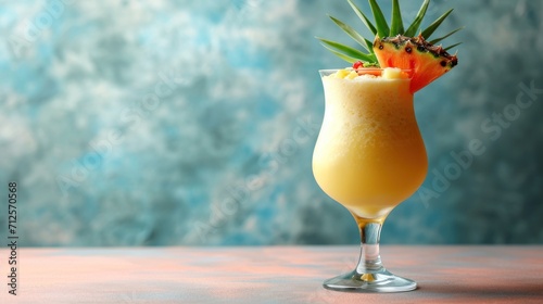  a close up of a drink in a glass with a pineapple garnish on the top of it.