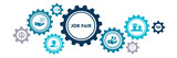 Job fair banner website icons vector illustration concept of employee recruitment and onboarding program with an icons of inform, advice, skills, occupational choice, applicants on white background 