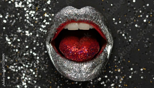 lábios, glitter prateado. conceito erótico photo