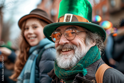 Joyful man celebrating St Patrick's Day outdoors Generative AI image photo