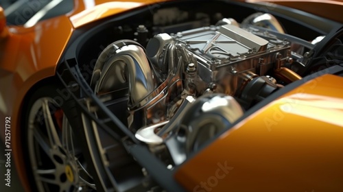 A Modern new car close up of the engine front top vie.Generative AI