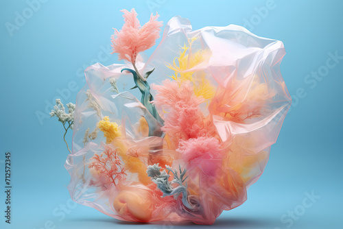 Ethereal flowers enveloped in a translucent white sheet Generative AI image photo