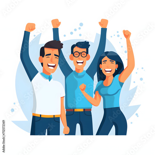 Team celebrating a successful project completion isolated on white background, simple style, png
 photo