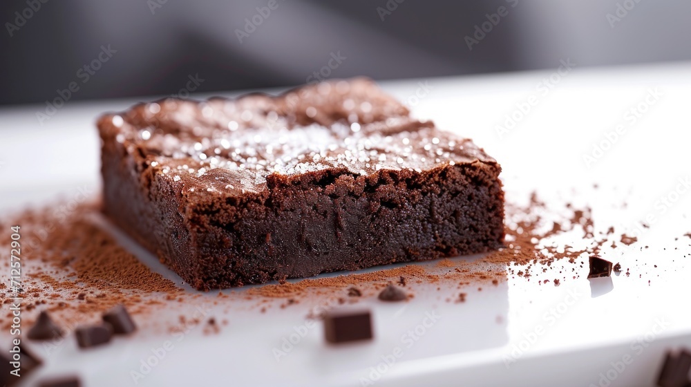  a close up of a piece of brownie on a plate with chocolate sprinkled on top of it.