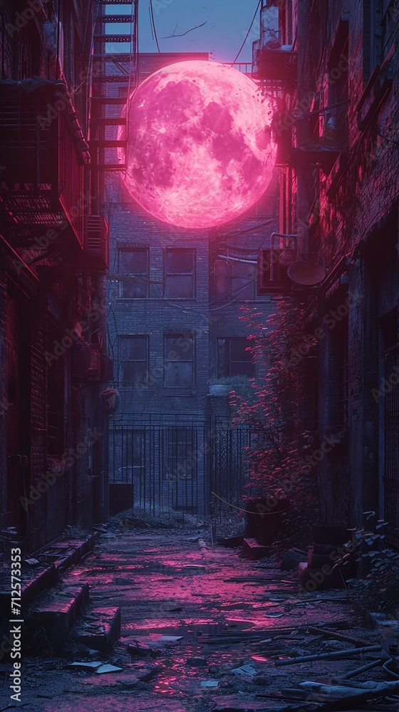 Naklejka premium night moon Energetic Cloudcore city view ai generated image