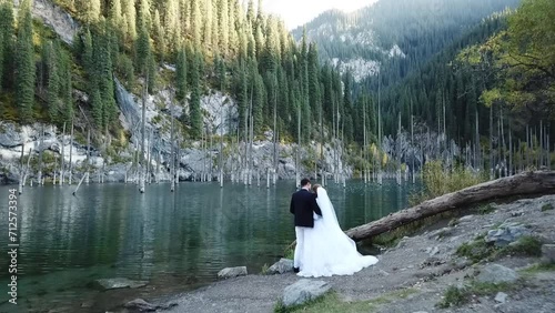 Nature park lake with old trees