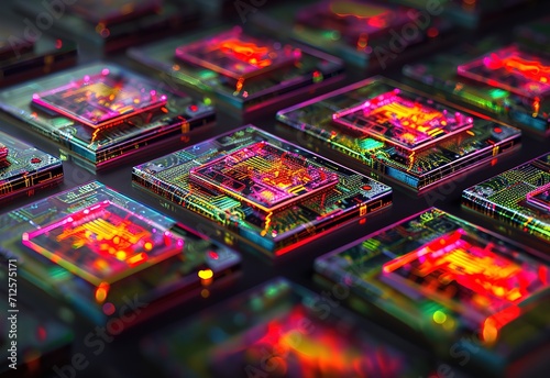 Futuristic processor chip - dynamic illustration of a processor with glowing circuitry and data streams