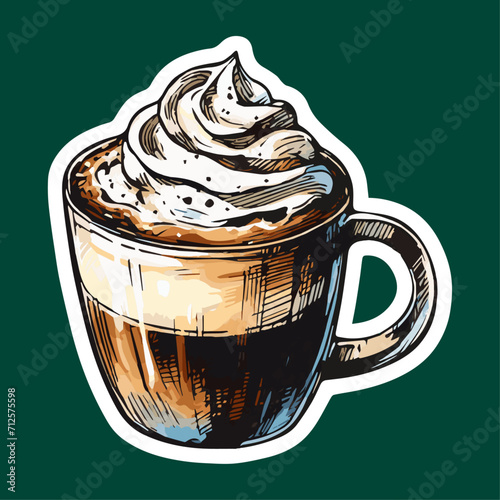 Hand Drawn Cup of Cappuccino Sticker and Label