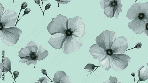  a black and white flower pattern on a light green background with black and white flowers on a light blue background.