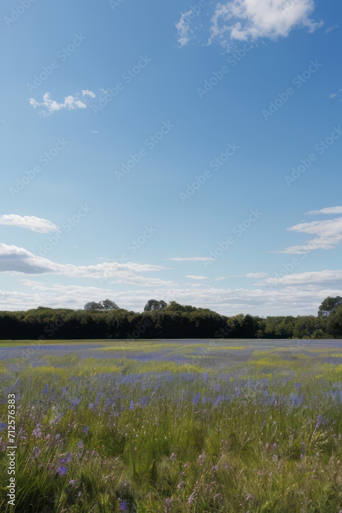 Fototapeta premium Summer Sky Over River Landscape with Lake, Trees, and Cloud Reflections in a Peaceful Nature Scene