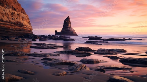 Beautiful image of rocks in the sea after sunset Ai generated art