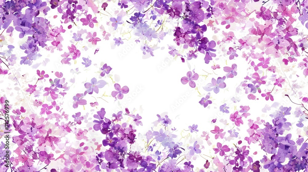  a white and purple background with lots of purple flowers on the left side of the image and a white background with lots of purple flowers on the right side.