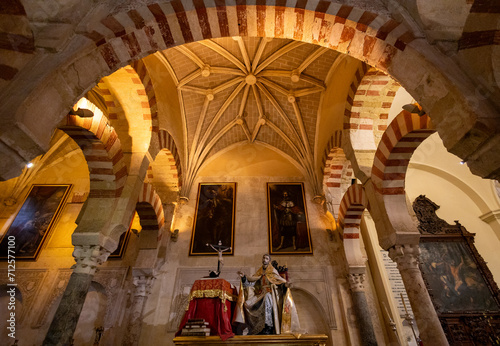 Cordoba, Andalusia, Spain: Interior of the Great Mosque and Cathedral of Cordoba with its Moorish architecture (Mezquita de Córdoba). Cathedral of Our Lady of the Assumption